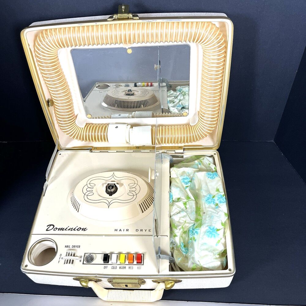 Vintage 1960s Dominion Portable Hair & Nail Dryer Vanity Case Works (tested)